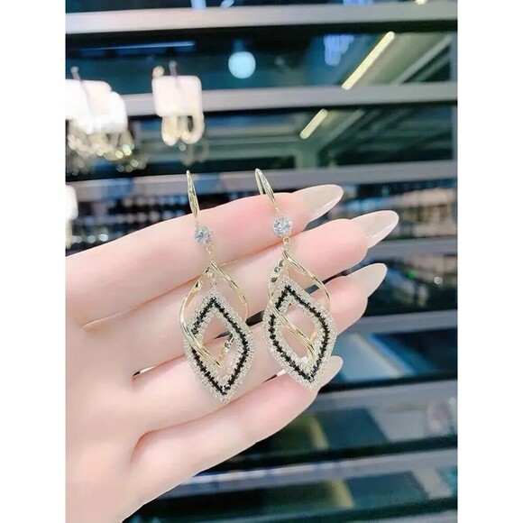 New - Rhombus Shape Zircon Dangle Earrings - Picture 6 of 8